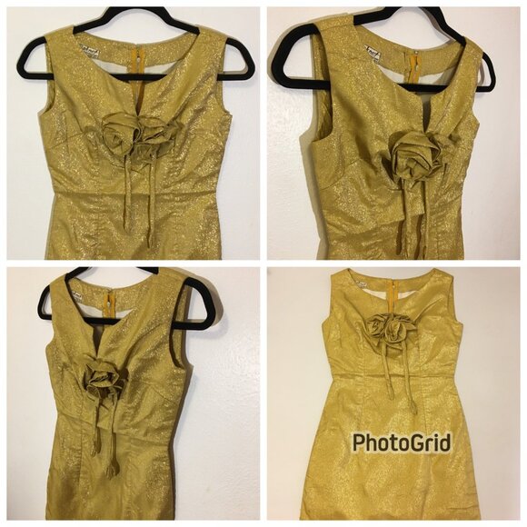 Vintage 60s Gold Metallic Cocktail Wiggle Dress Christmas Holiday  Glam NYE (1) - Picture 2 of 16